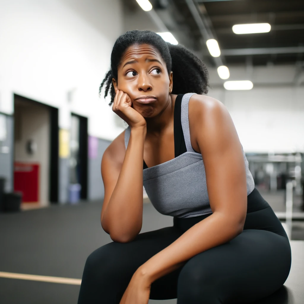 black woman looking demotivated to workout